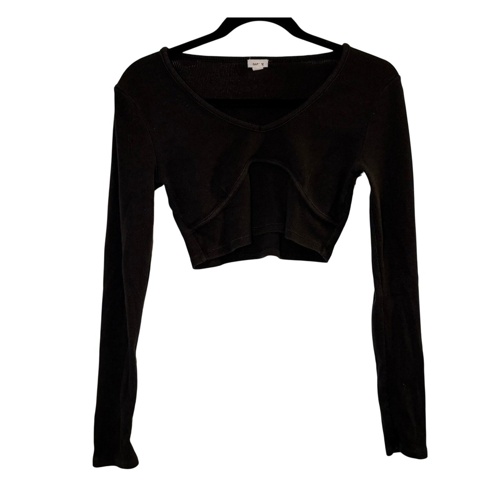 Garage Long Sleeve Crop Top Black‎ Medium Y2K Ribbed Streetwear Casual